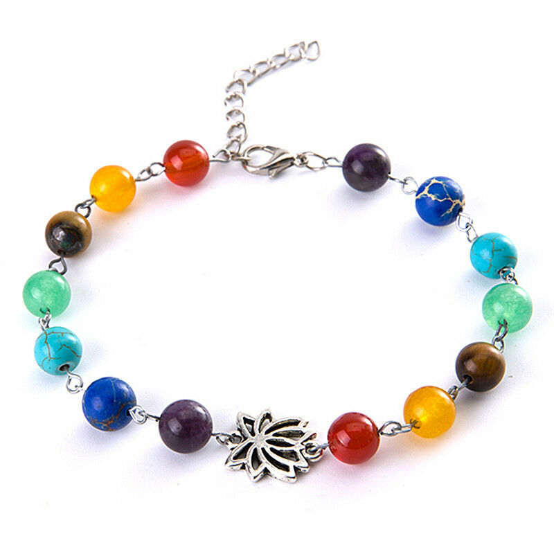 Women Bohemia Colorful Beads Bracelet Energy Yoga Lotus Pendant Anklet Cha.l8