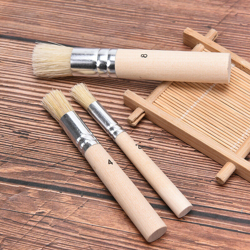 3Pcs/Set Wooden Stencil Brush Hog Bristle Brushes Watercolor Oil Painting.l8