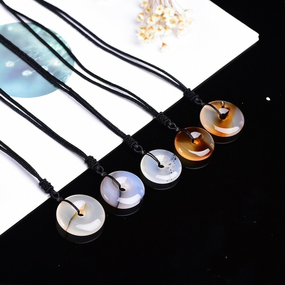 New Natural Healing Crystal Stone Necklace  Safety Button Pendant Amulet Jewelry