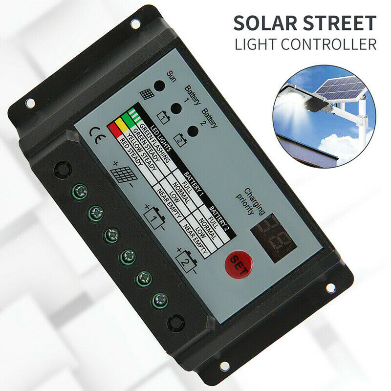 20A Dual Battery Solar Panel Charge Controller Regulator for 12V 24V Batteries