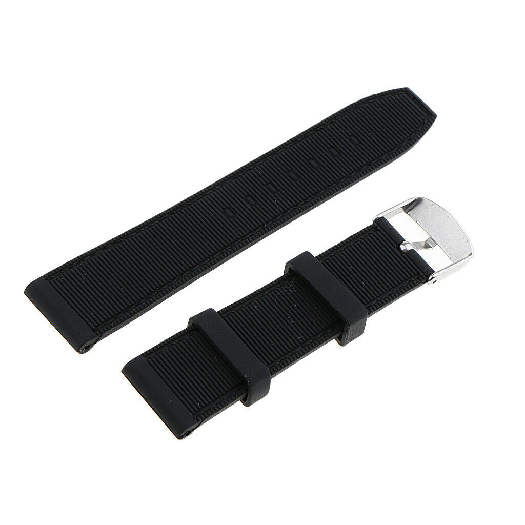 Elegant Charm Unisex Silicone Watchband Stainless Steel Buckle Black 22mm