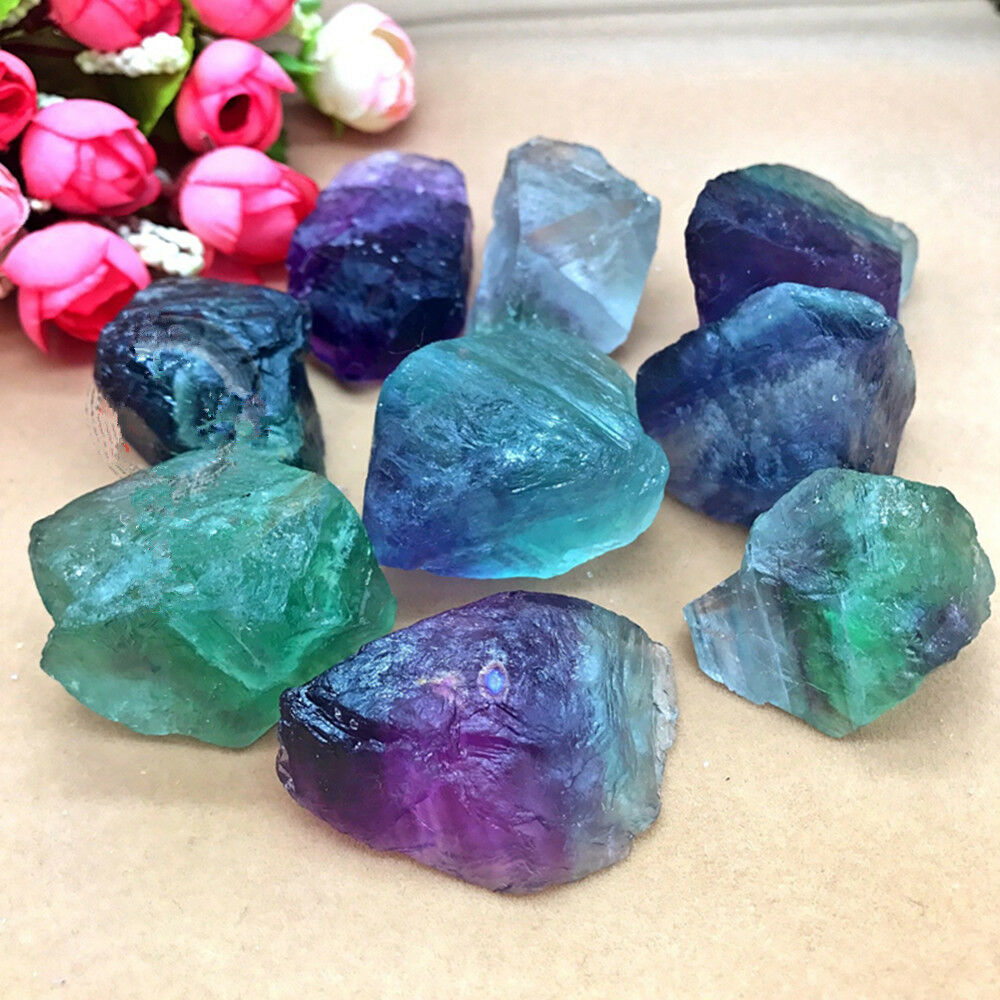 Beautiful Natural Fluorite Quartz Crystal Stones Rough Polished Gravel Specimen