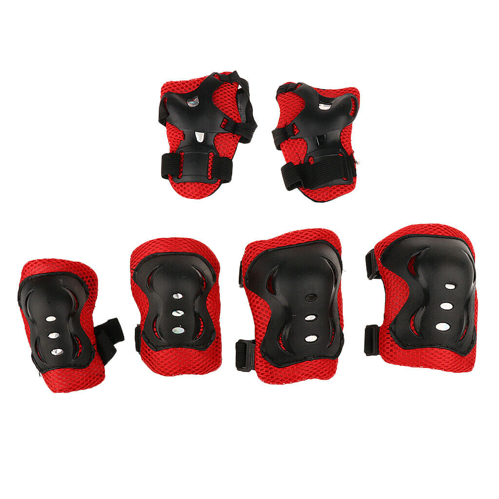7 Pieces Kid Child Roller Skating Bike Helmet Knee Wrist Guard Elbow Pad Set Red