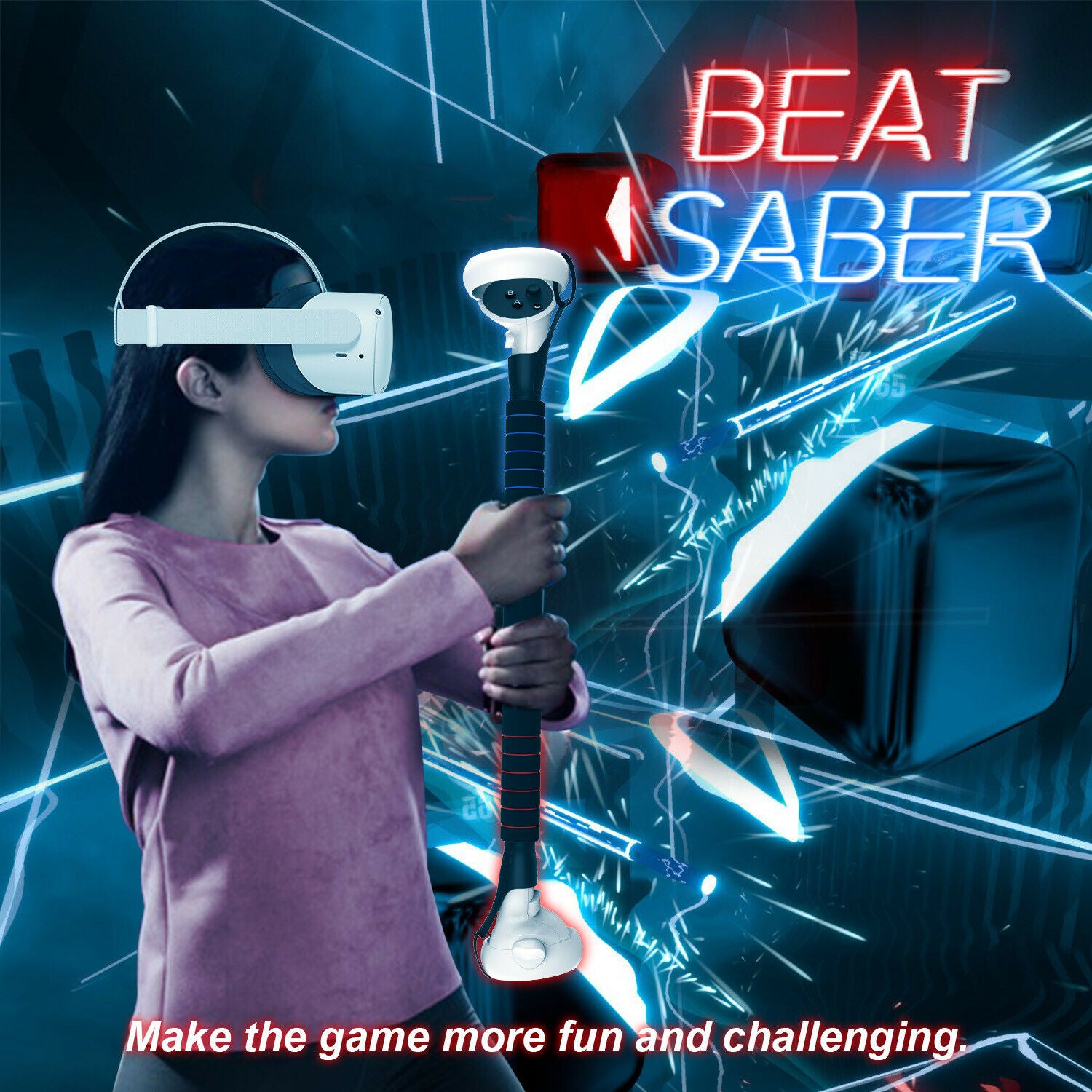 Dual Lightsaber Handles Extension Grips for Oculus Quest 2 or Rift S Controllers
