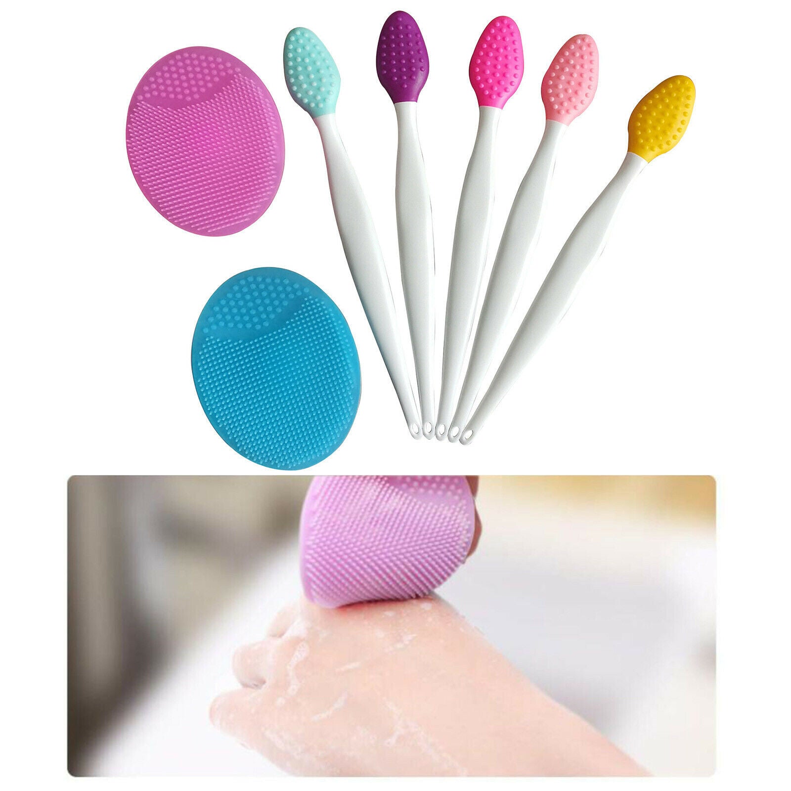 5Pcs Silicone Lip Brush Soft Applicator Wand Tool with 2Pcs Facial Brushes