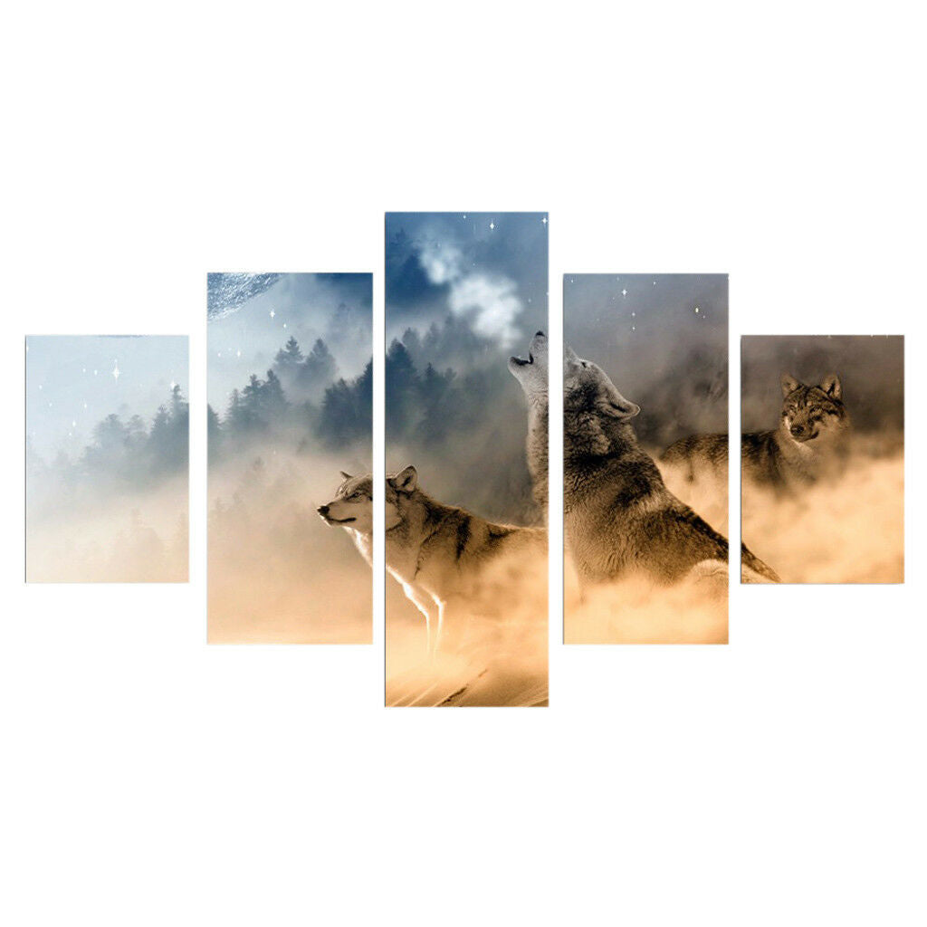 5 Panels Large Canvas Pictures Wall Art Prints Modern The Wolves Size L