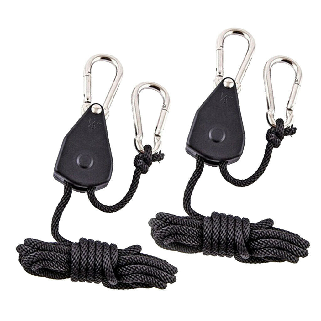 1-Pair 1/8" Rope Clip Hanger Grow Light Ratchet Hanger 150lbs Capacity Black