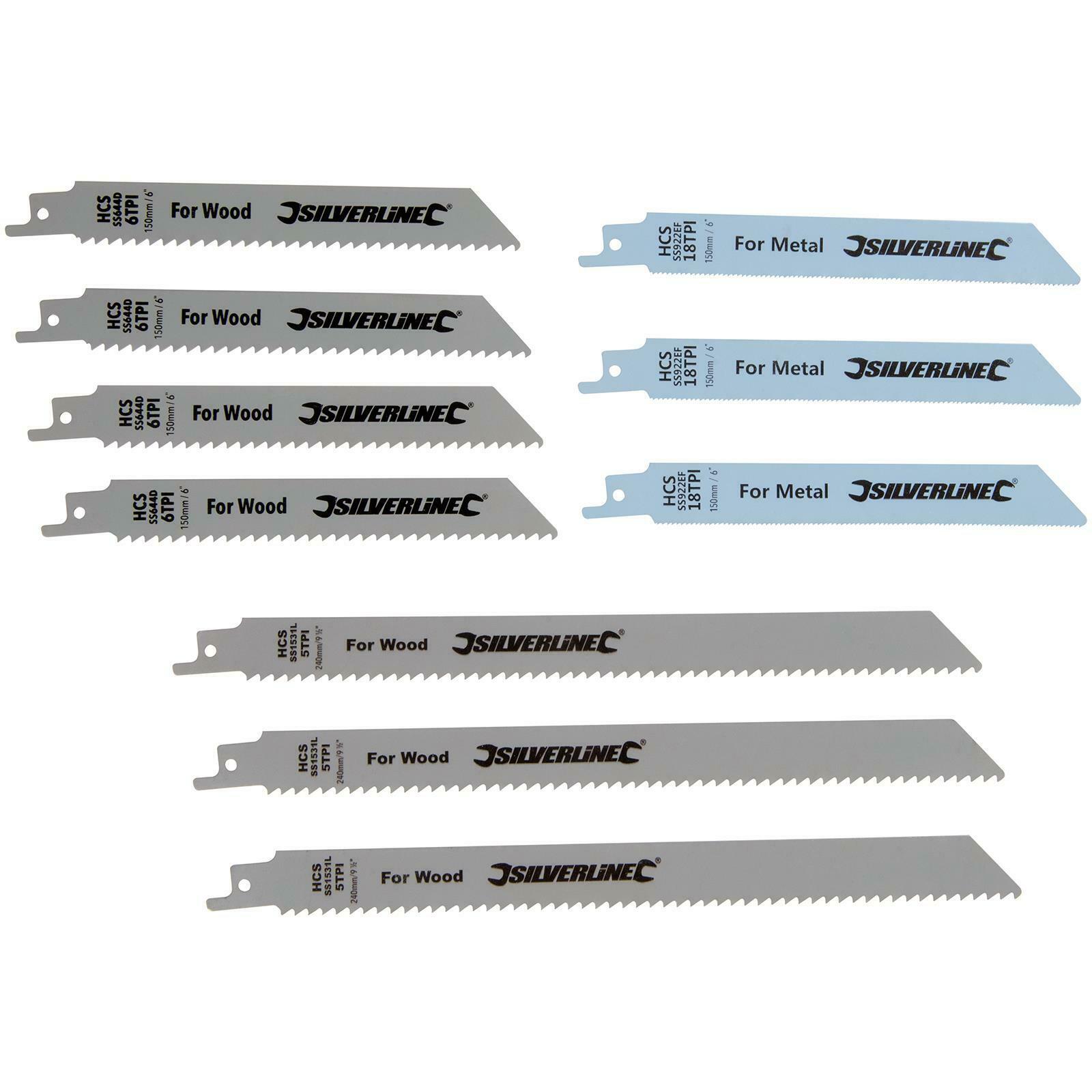 Silverline Recipro Saw Blade Set Sabre Metal Wood Plastic 150, 240mm 10 Pack