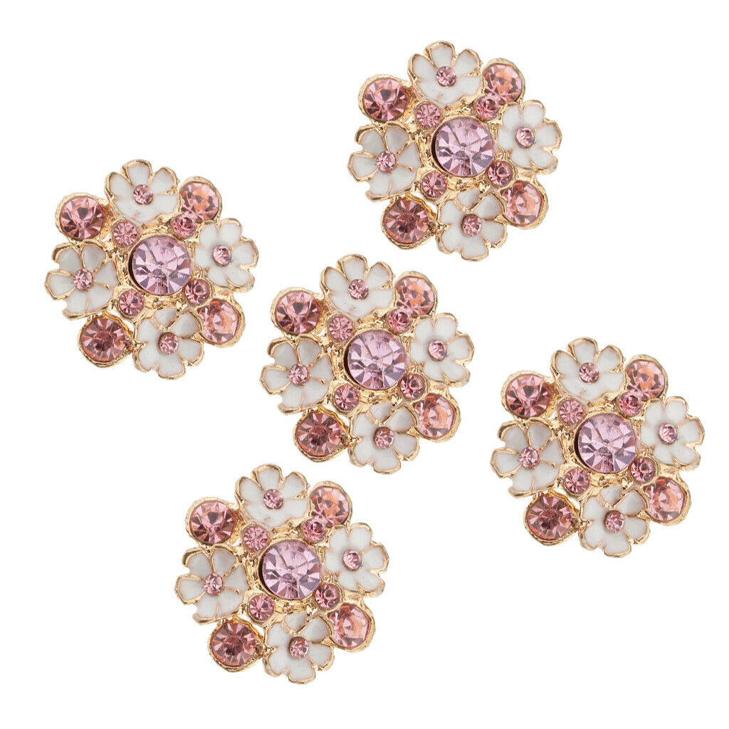 5Pcs Crystal Flower Buttons Flat Back Embellishments for Sewing Decorations