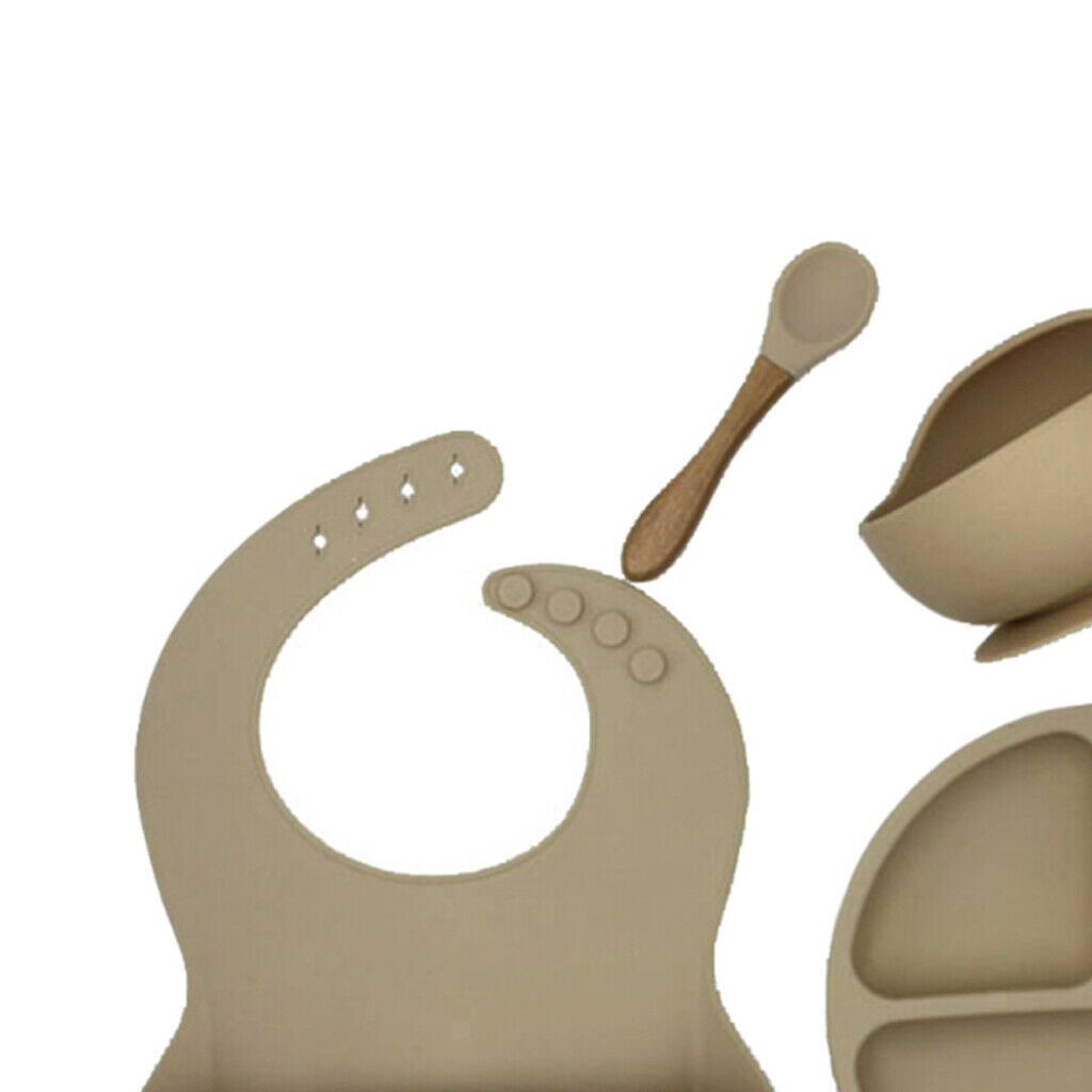 4pcs Silicone Baby Feeding Supplies with Plate Spoons Bib and Bowl Camel