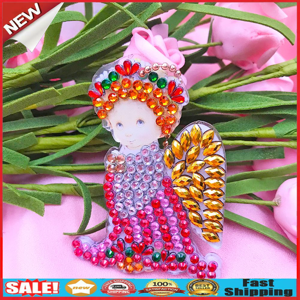 4pcs DIY Full Drill Diamond Paintng Special Shape Girl Angle Style Keychain @