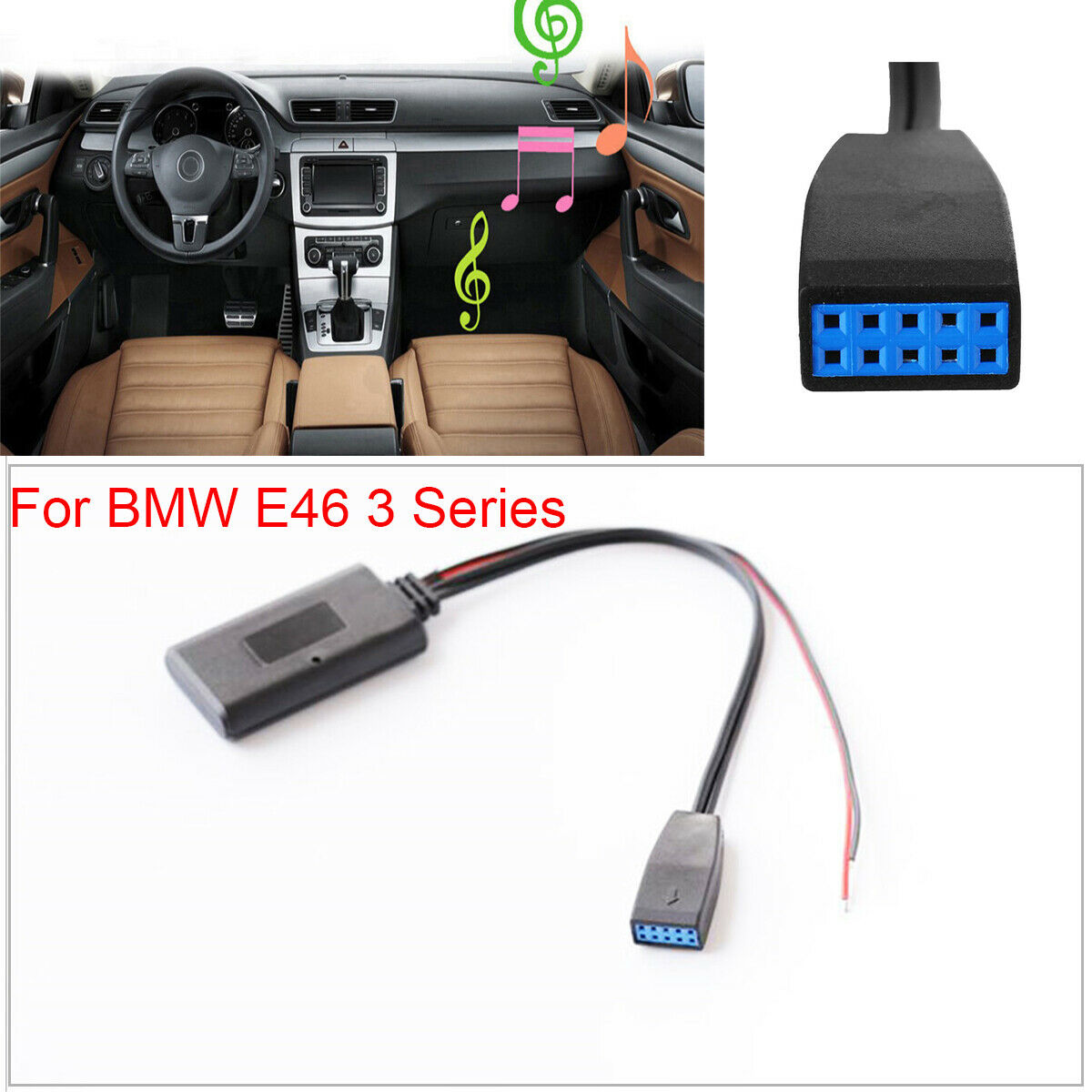 1PCS 10-pin Car Radio Wireless Bluetooth AUX Audio Adapter For BMW E46 3 Series