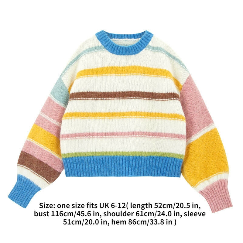Women Faux Mohair Striped Sweater Jumper Preppy Knitwear Blouse Tops Pullover