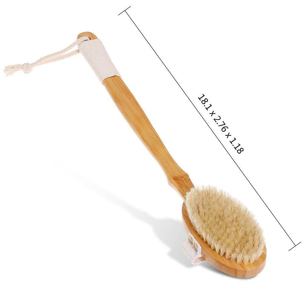 Boar Bristle Shower Bath Body Brush with Detachable Wooden Hand Grip Handle @