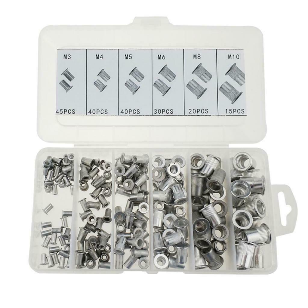 190 Pieces Aluminum Alloy Rivet Nut M3 M4 M5 M6 M8 M10 Flat Head Threaded