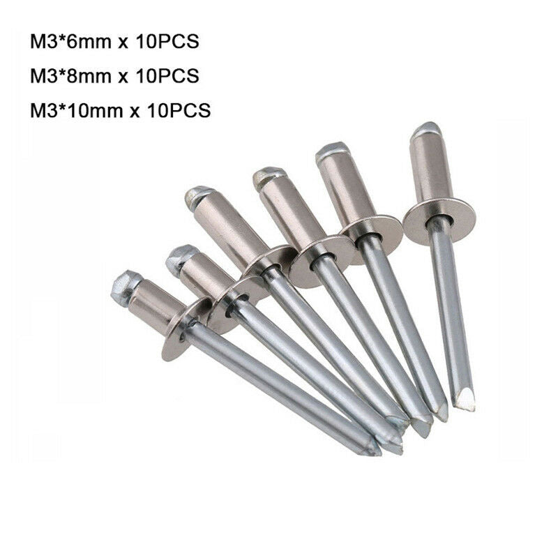 30Pcs M3 Countersunk Head Blind POP Rivets Kit- A2 304 Stainless Steel | L6~10mm
