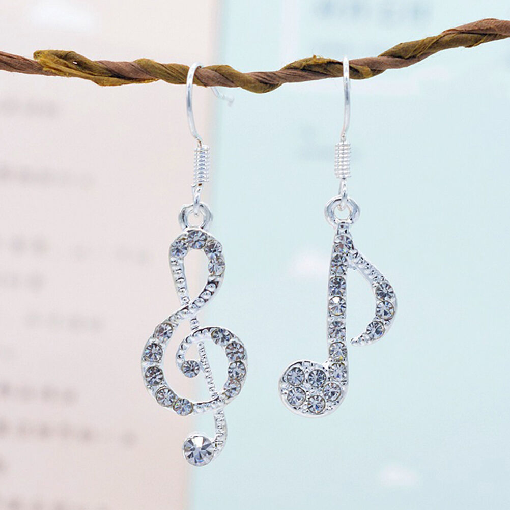 Personality Trendy Music Notes Clear Crystals Lady Dangles Party Earring H Qx