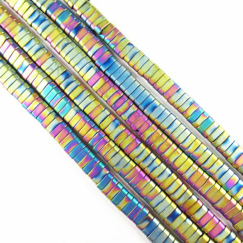 6x3x2mm Rainbow Frosted Hematite Oblong Pendant Loose Bead 15.5 " 23g A-424TS