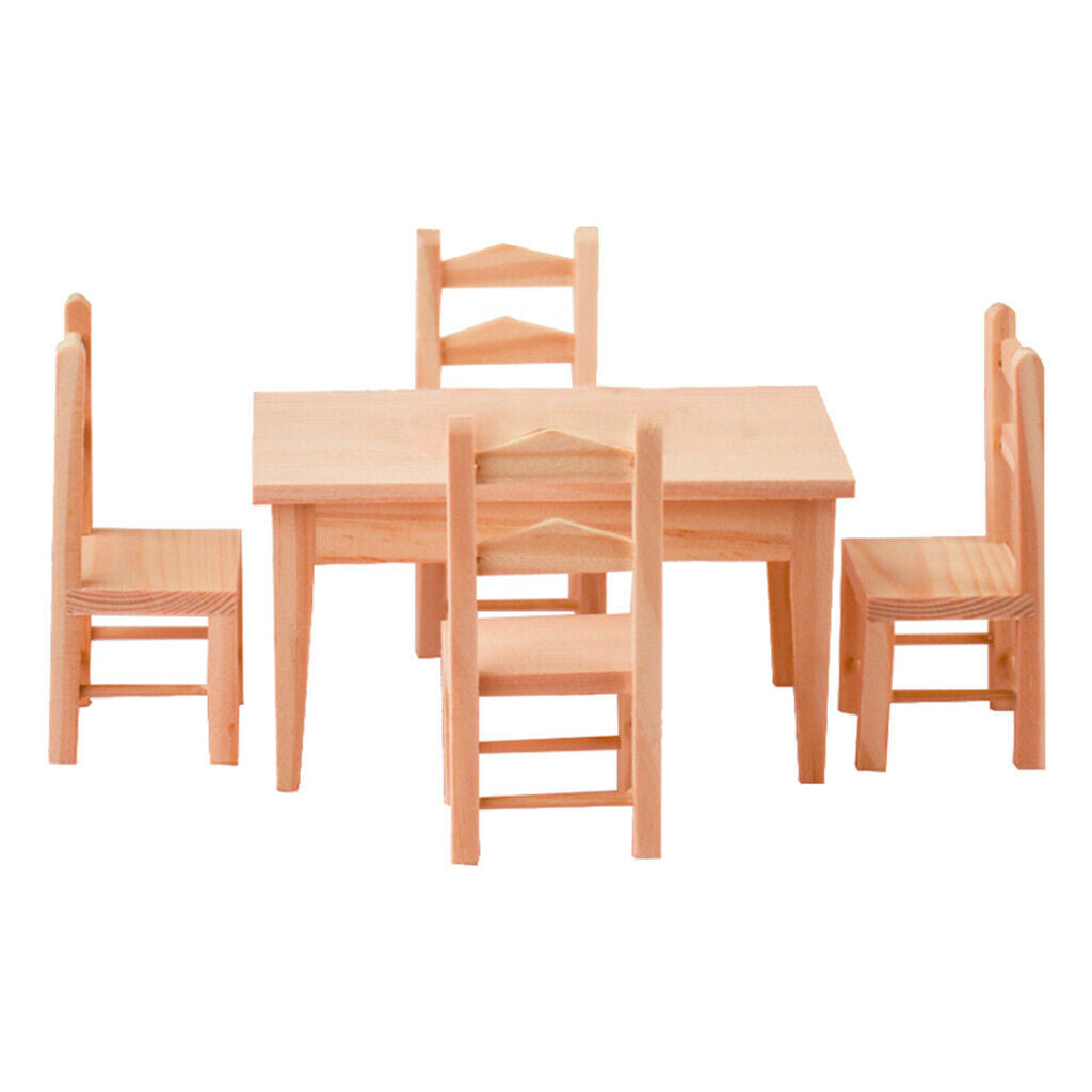 1/12 Simulation Natural Wooden Table with Chairs Scene Set Accessories