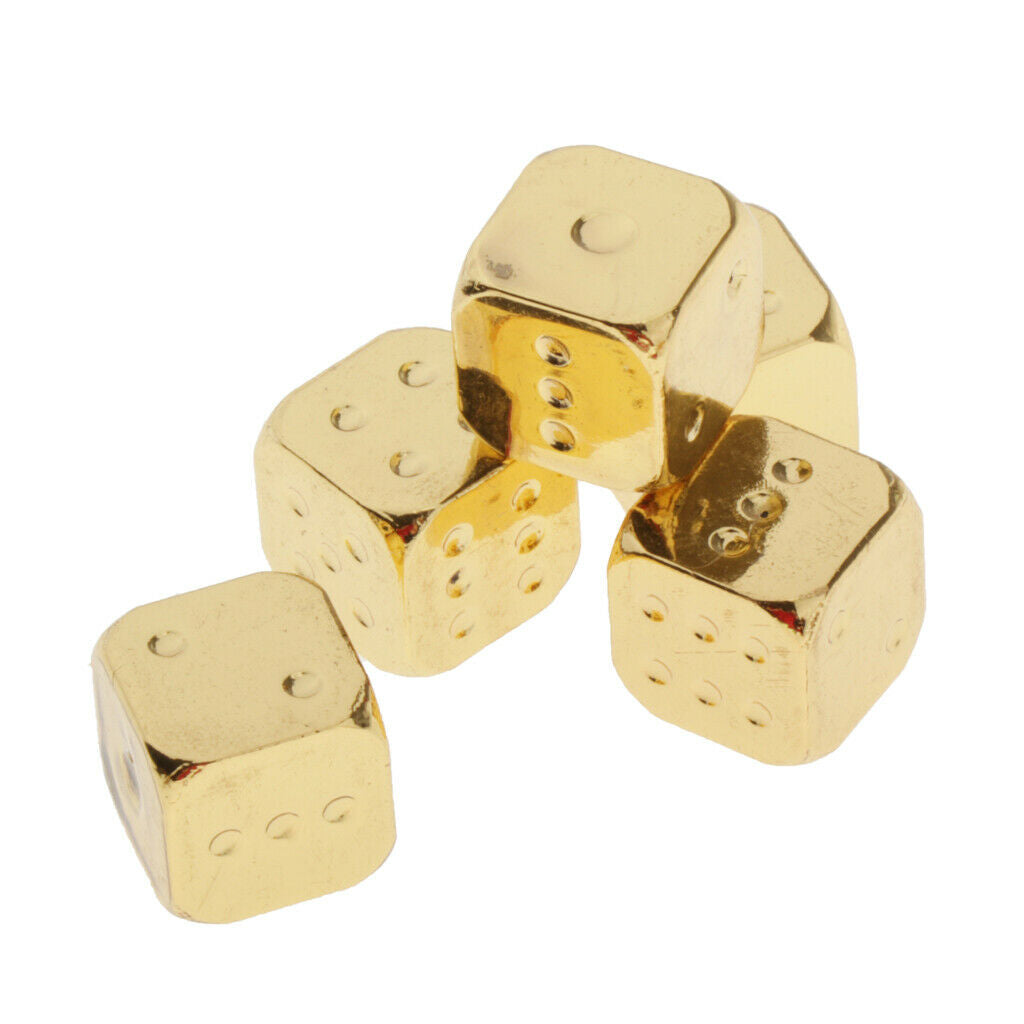 Six Sided Dice D6 Set of 5 Zinc Alloy Dices D&D RPG MTG Game Supply Golden