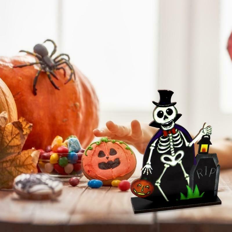 Vampire Skeleton Wooden Sign Pumpkin Tombstone Halloween Table Topper Decoration