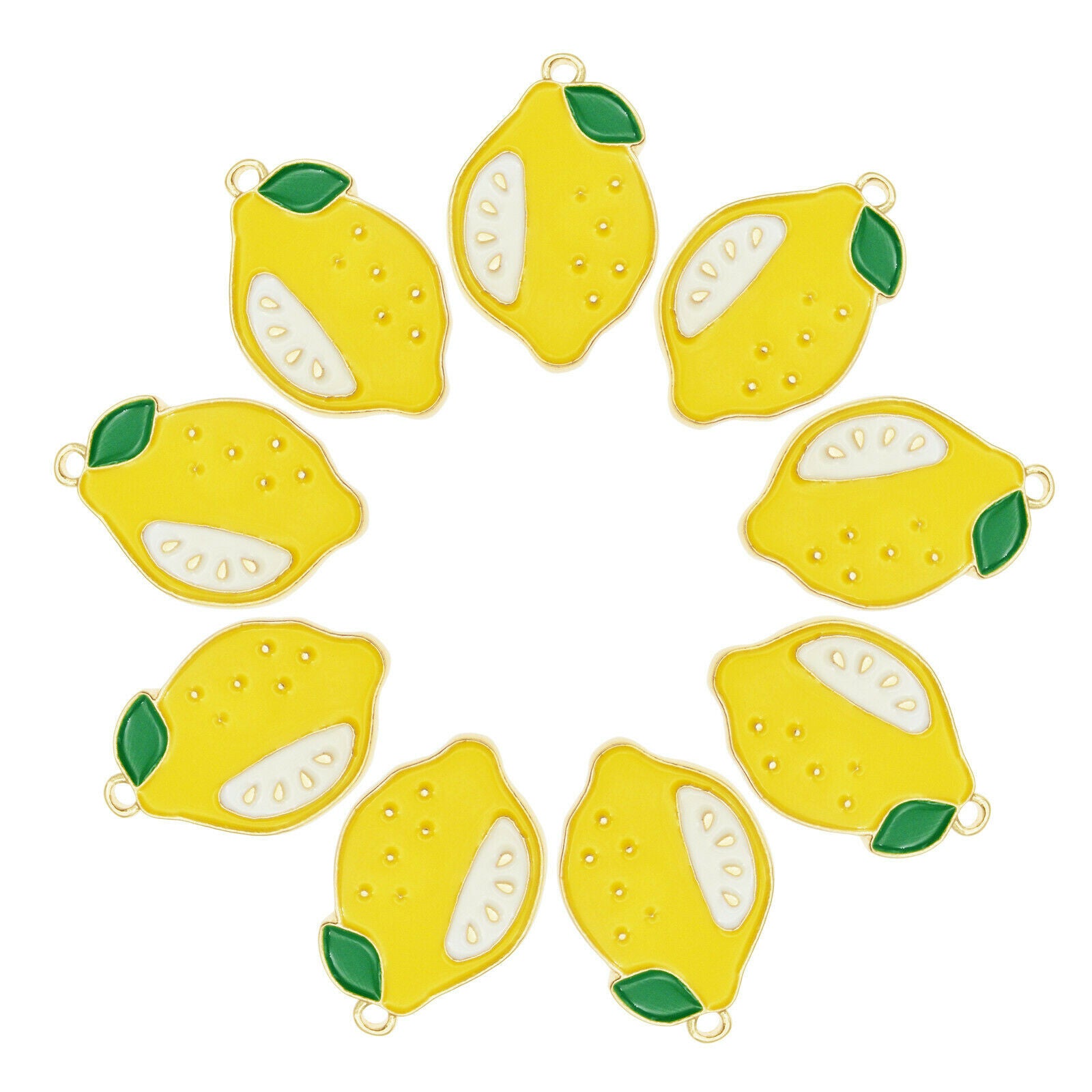 16 pcs Fruit Lemon Enamel Charm Pendant Earring Dangle Alloy For Craft 16*25mm