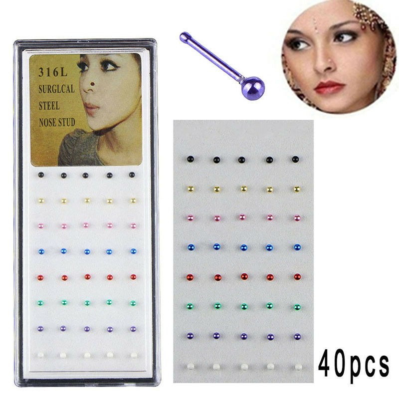 40PCS/Set Nose Ring Bone Stud Stainless Steel Body Piercing Jewelry Wome.l8