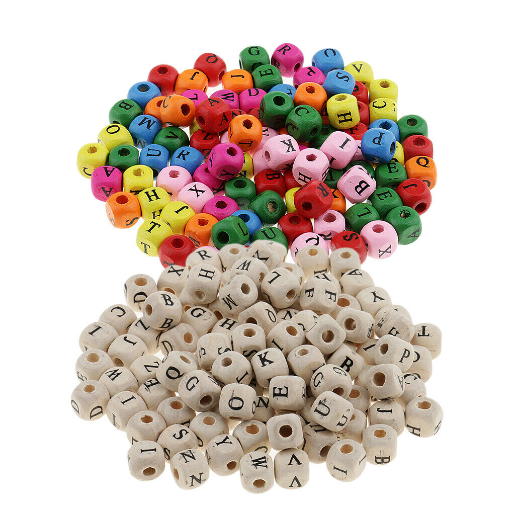 200x Assorted Wooden Alphabet Letters Cube Beads for Handmade DIY Craft 10mm