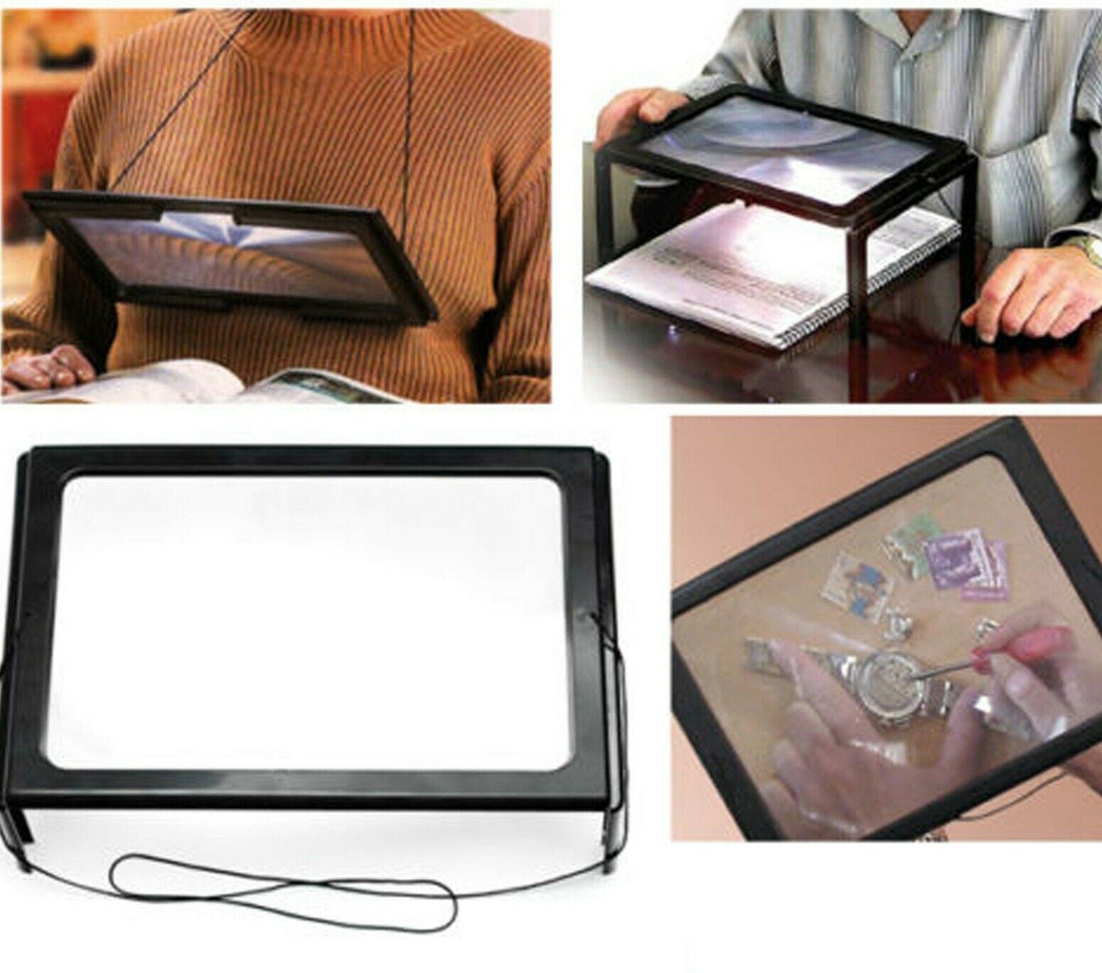 Magnifier 3X LED Lighted Table Magnifying Glass Lamp A4 Reading Aid Loupe