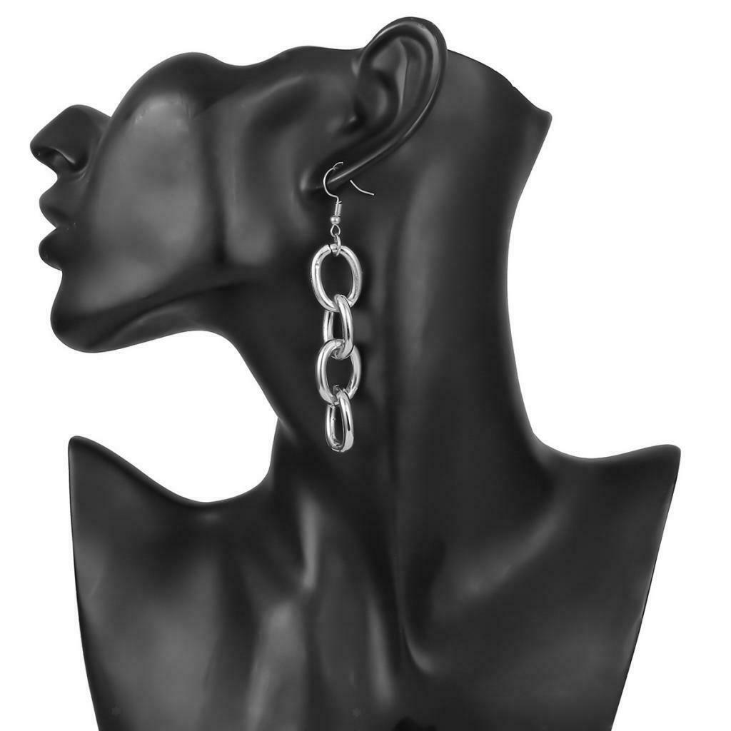 1 Pair Hollow Long Thick Chain Splice Section Chain Dangle Earrings for Women