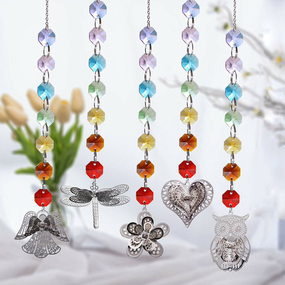 6PCS Crystal Sun Catcher Floral Pendant Prism Rainbow Maker Decor Window Hanging