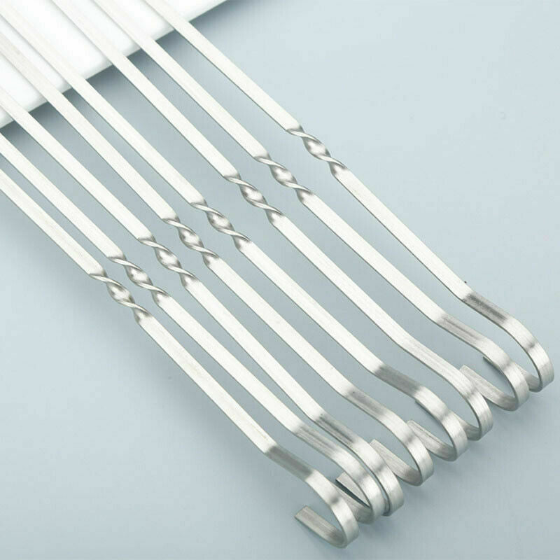 12PCS Kabob Skewers Flat Metal BBQ Barbecue Skewer Stainless Steel Shish Skewers
