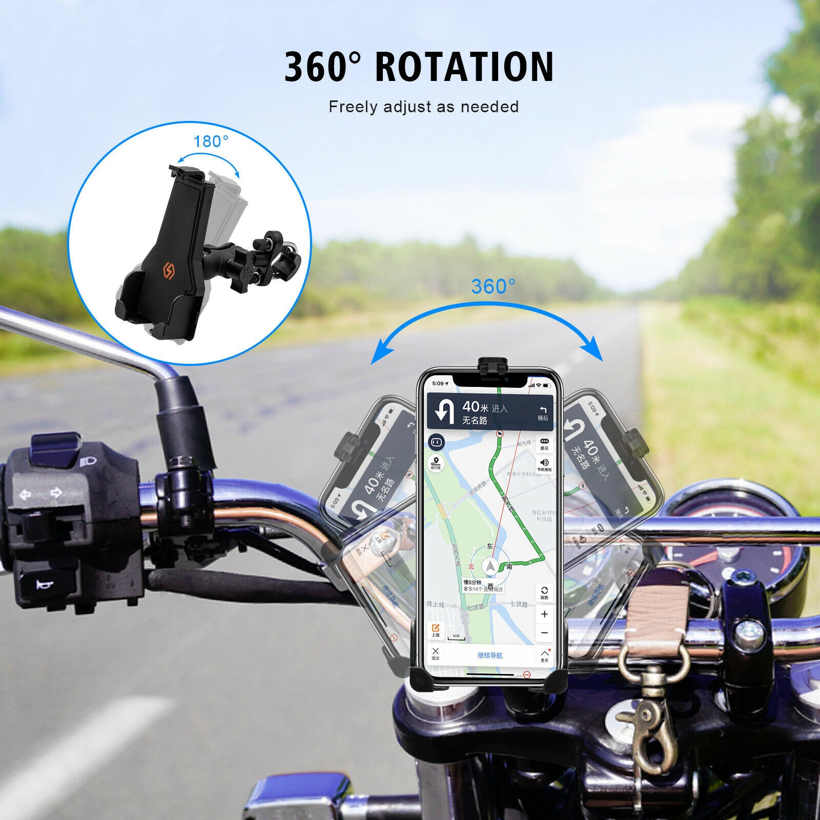 For Motorcycle Electric Car 360° Adjustable Phone Holder Wireless Charging Stand