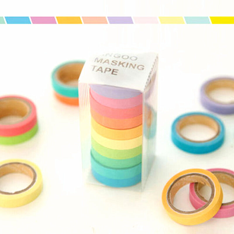 10 Roll Rainbow Tape Washi Sticky Paper DIY Scrapbook Adhesive Label Craft Set
