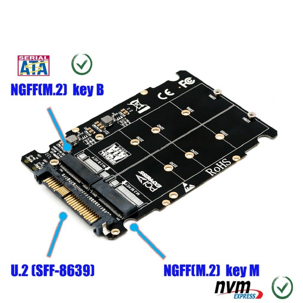 M.2 NVME SSD Key M Key B SSD to U.2 SFF-8639 Adapter Card Converter for PC