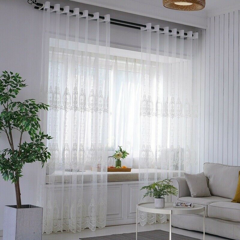 Baroque Embroidery Curtains Fabric Pelmets Lace Tulle Voile Panel Drape Divider