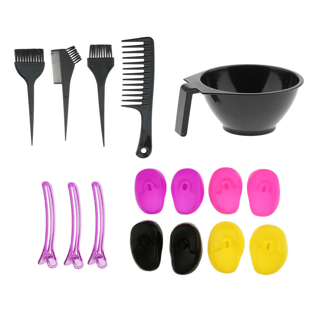 16x Pro Barber Hair Brushes Shampoo Comb Bowl Silicone Ear Covers Clamps Kit