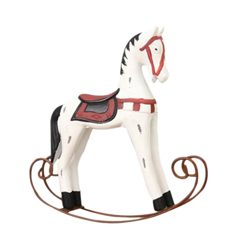 2x Nordic Wooden Rocking Horse Statue Wedding Decor Wood Horse Crafts DIY Bar