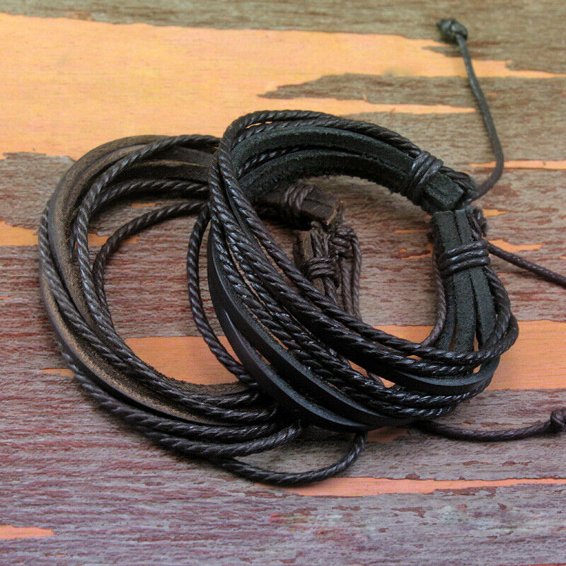 2pcs Fashion Leather Bracelet Braided hemp rope bangle for Women/Men Jewelry