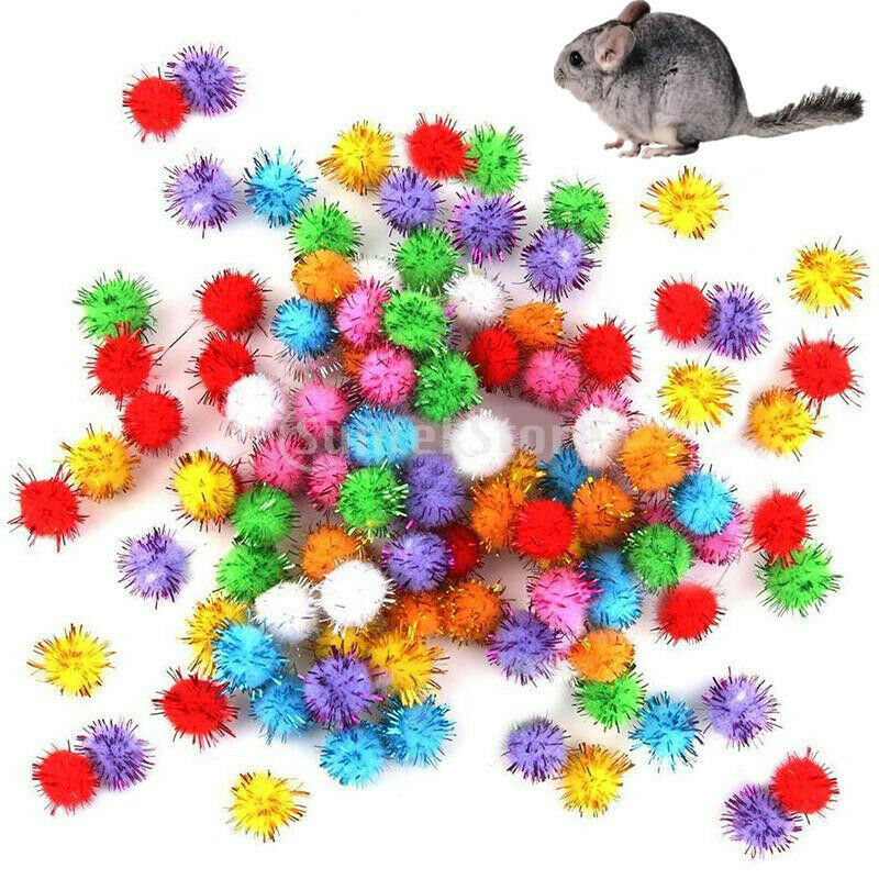 100pcs Glitzy POM POM Balls Sparkly Small Pompom Balls Cat Kitten Toys 1.5cm