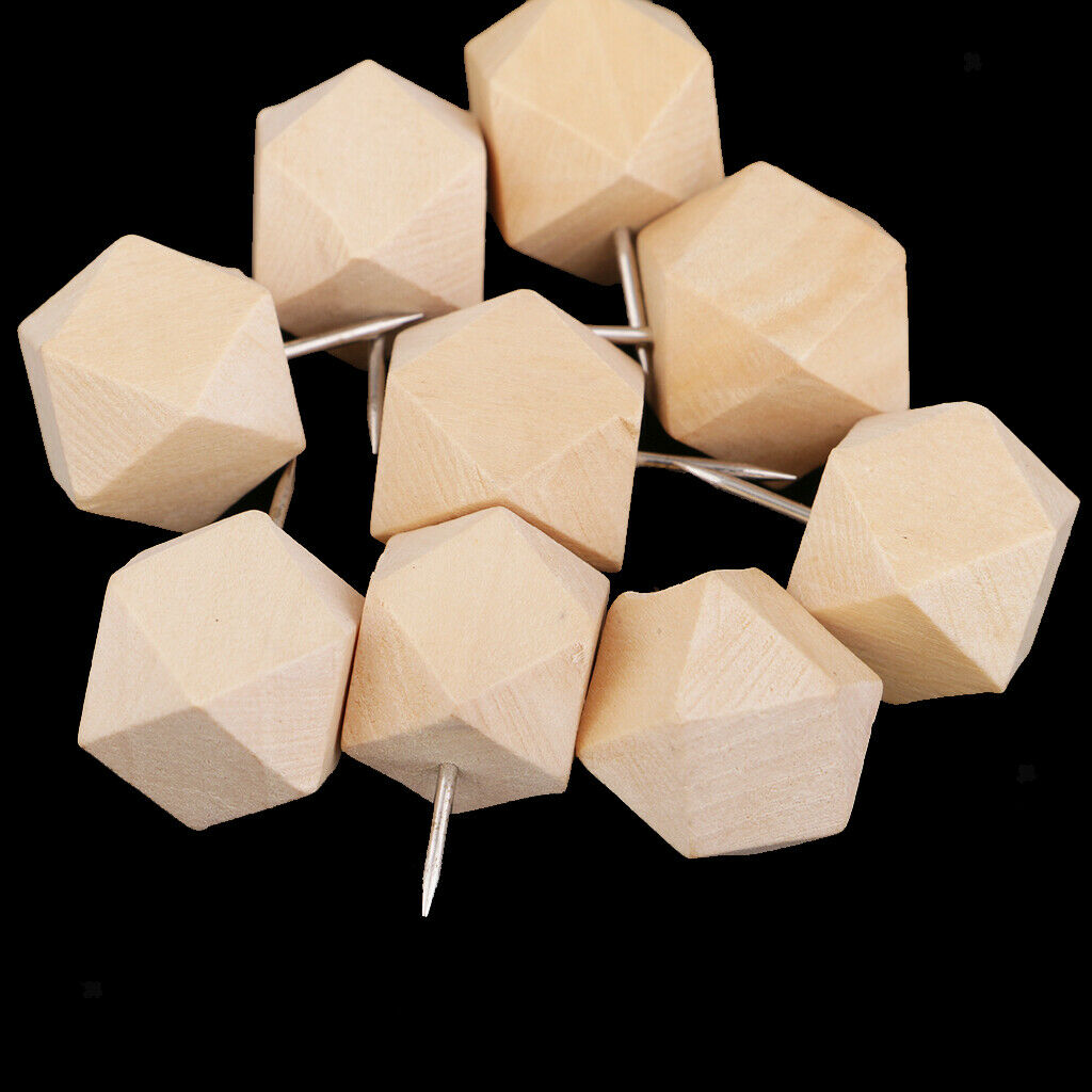60x Round Wooden Push Pin + 9x Wooden Rhombus Drawing Pins DIY Craft Tacks