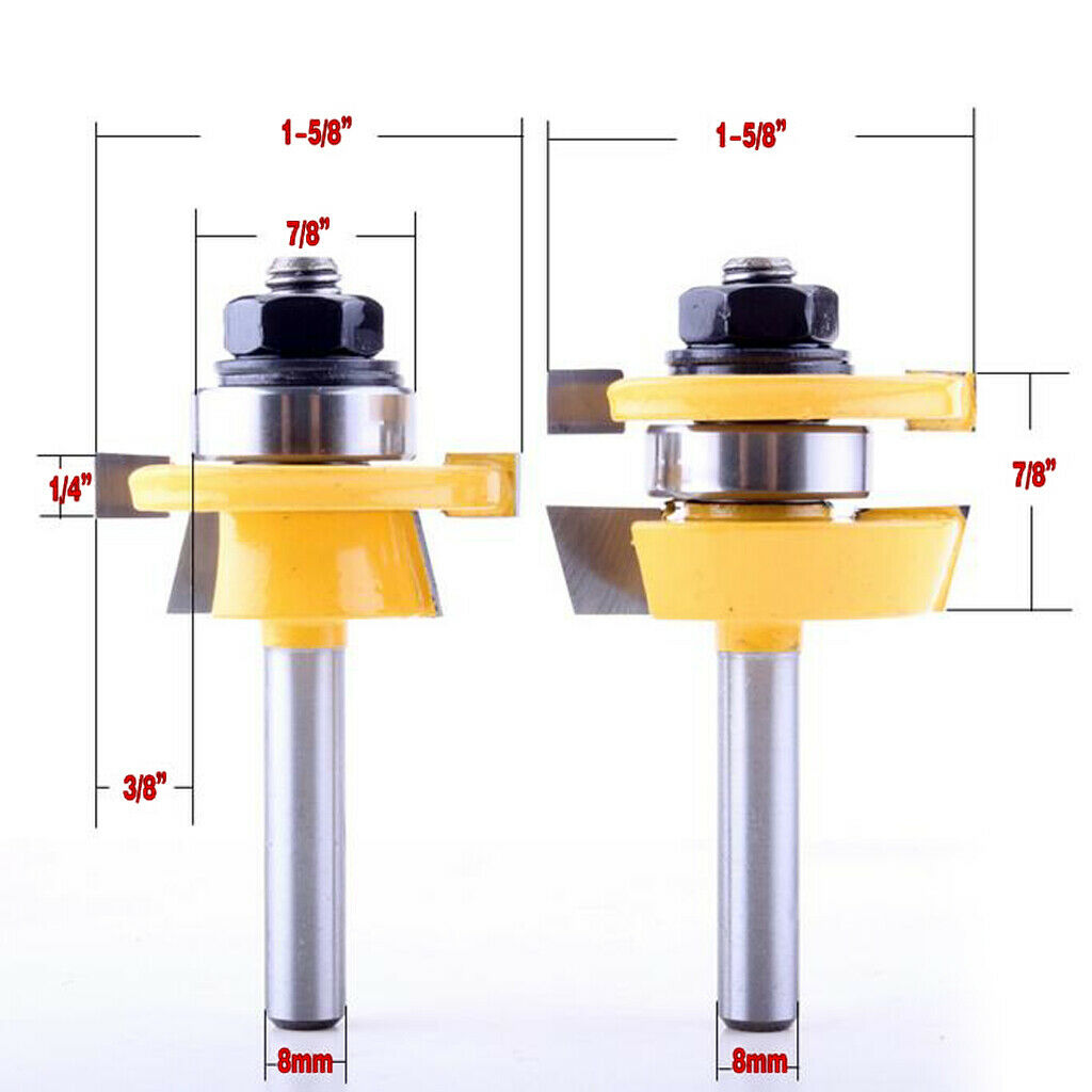 2Pcs 8mm Shank Matched Tongue and Groove Router Bit Woodworking Cutter Tools