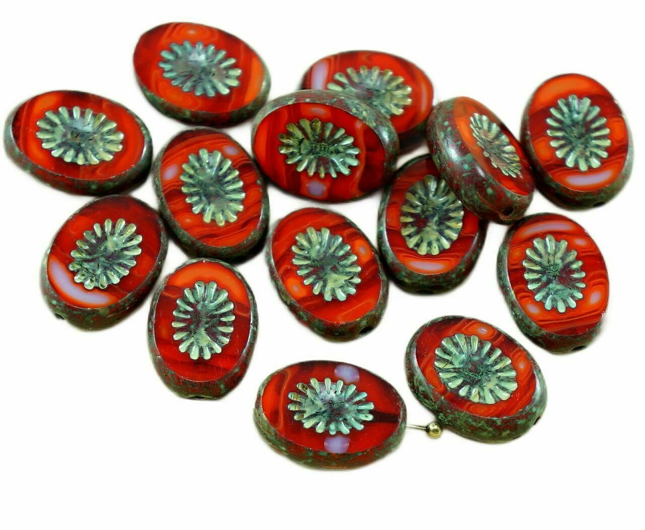 8pcs Picasso Brown Orange Striped Rustic Window Table Cut Flat Kiwi Oval Czec...
