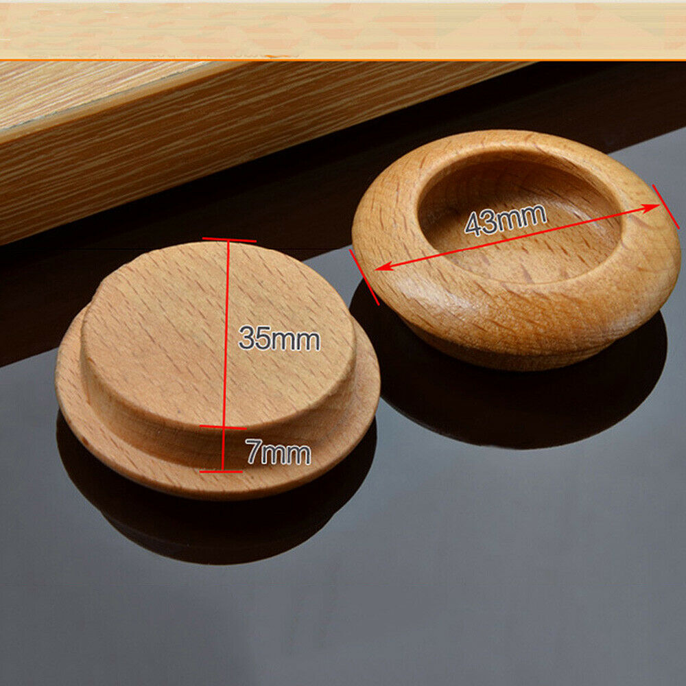 2x Wooden Recessed Knobs Door Cabinet Drawer Wardrobe Home Furniture Pull Handle