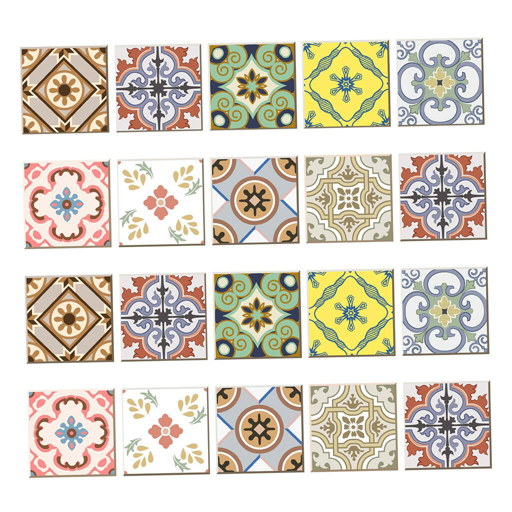 20pcs Bohemia Printing Tile Stickers for Home Kitchen Bath Decor B 10x10cm