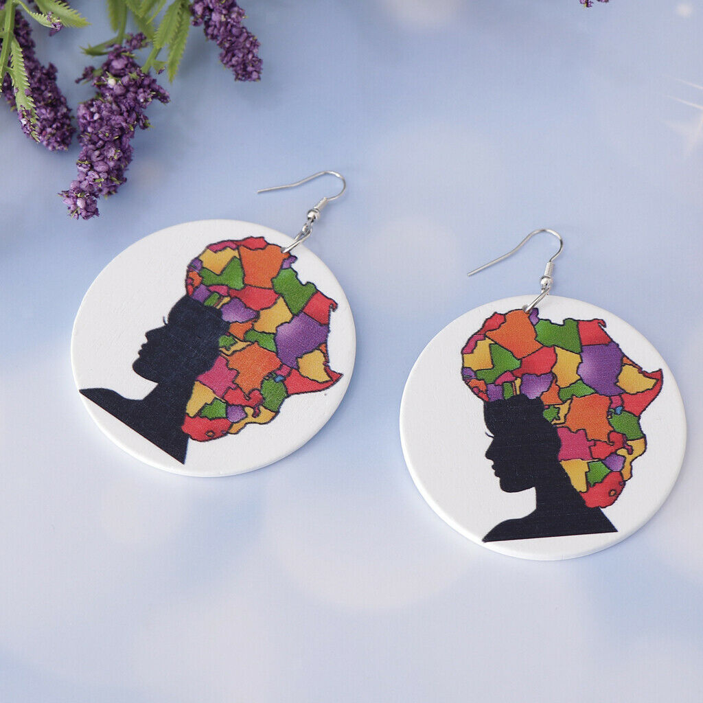 2Pair Ethnic Natural wooden African Map Club Lady Women Dangle Earrings