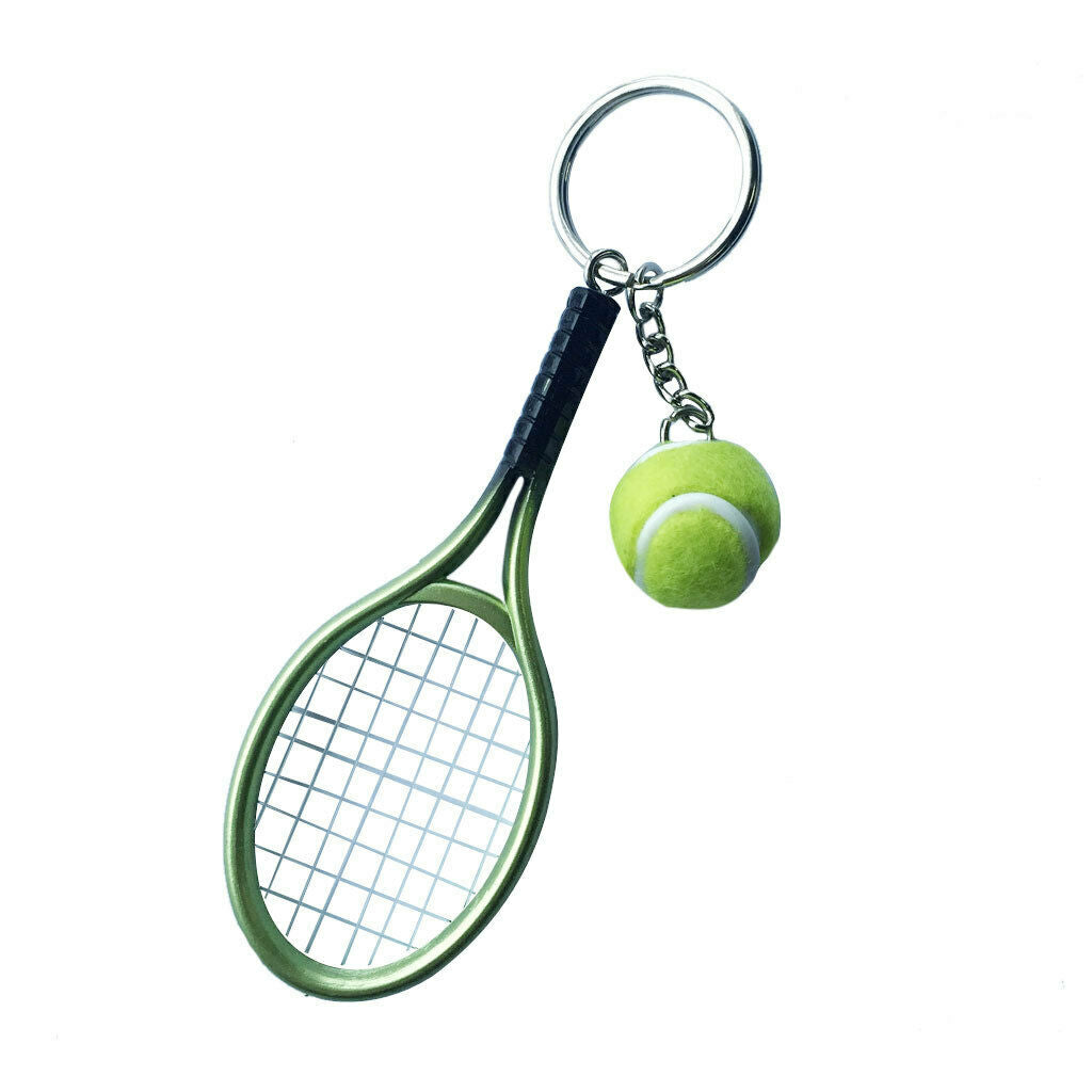 2x Small Tennis Ball Racket Pendant Key Ring Creative Gift For Family Friend