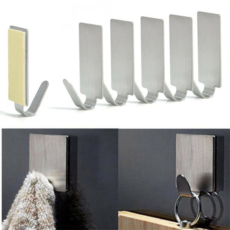 Lots 6x Adhesive Kitchen Wall Door Stainless Steel Stick Holder Hook Hanger AU