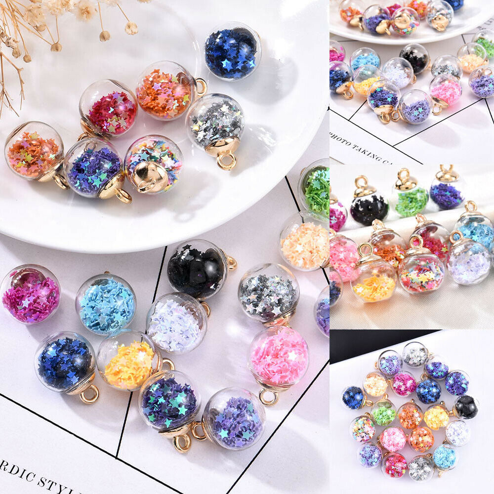 Lots 20x Glass Ball Pendants Confetti Making Round Transparent DIY Jewelry Craft