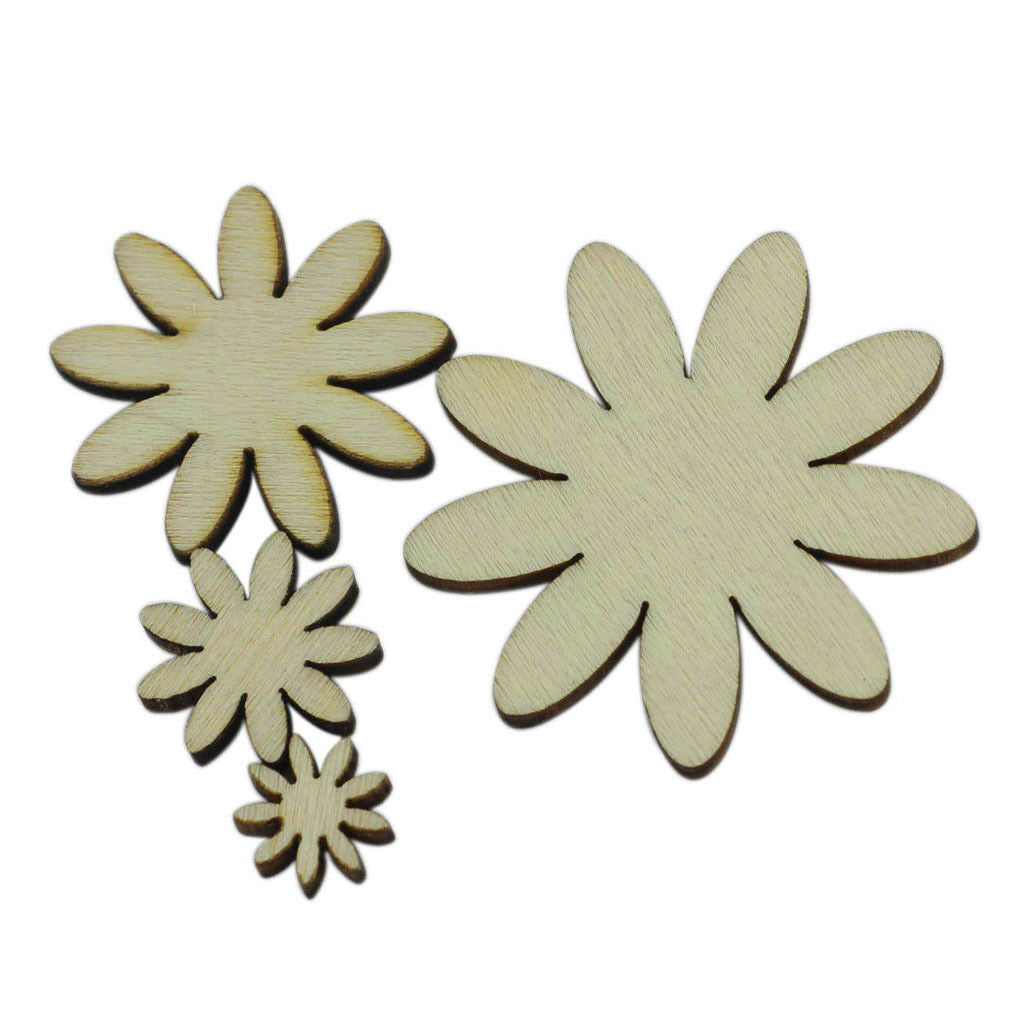 50pcs Unfinished Wooden Flowers Embellishments for DIY Crafts Scrapbooking